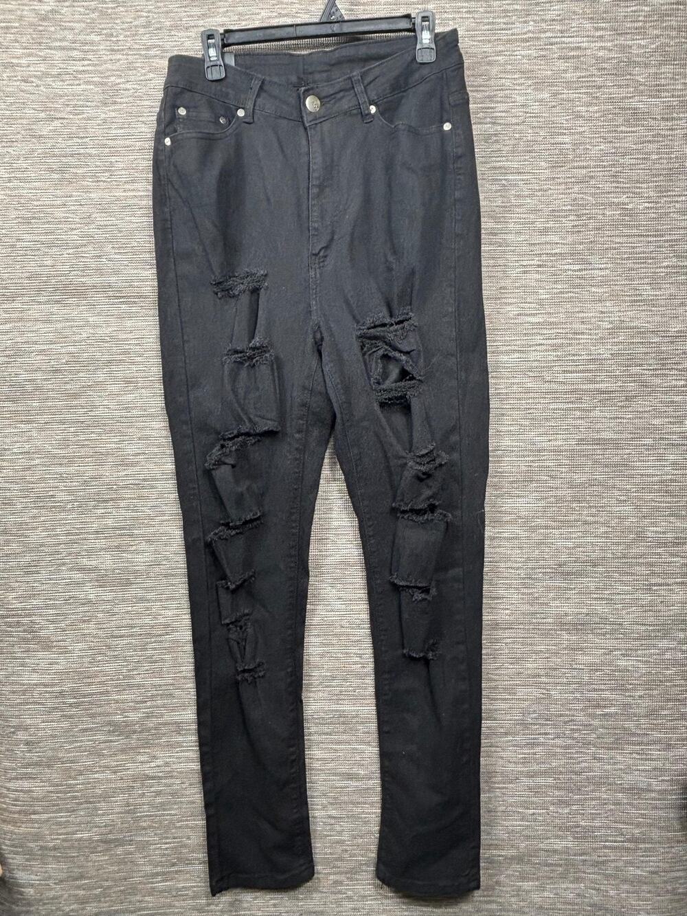 B.O.B Jeans Jeans Womens 1X Black High Rise Distressed Skinny Stretch Denim Plus